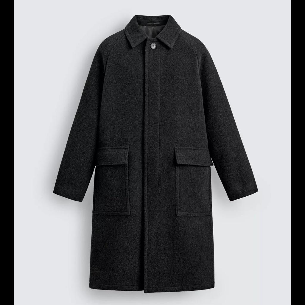Zara Long Wool Blend Coat With Buttons And Pockets